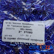 37080 Стеклярус чешский, 3", SH, синий, 50гр
